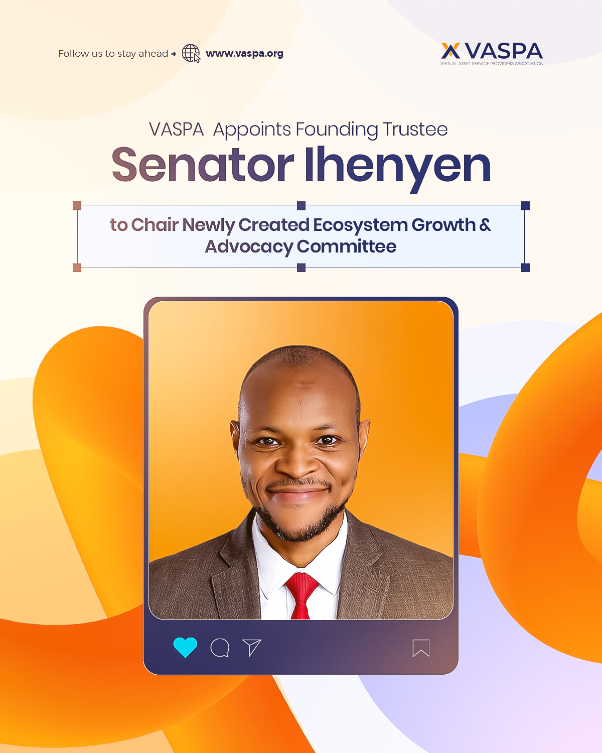VASPA Appoints Founding Trustee Senator Ihenyen to Chair Newly Created Ecosystem Growth & Advocacy Committee